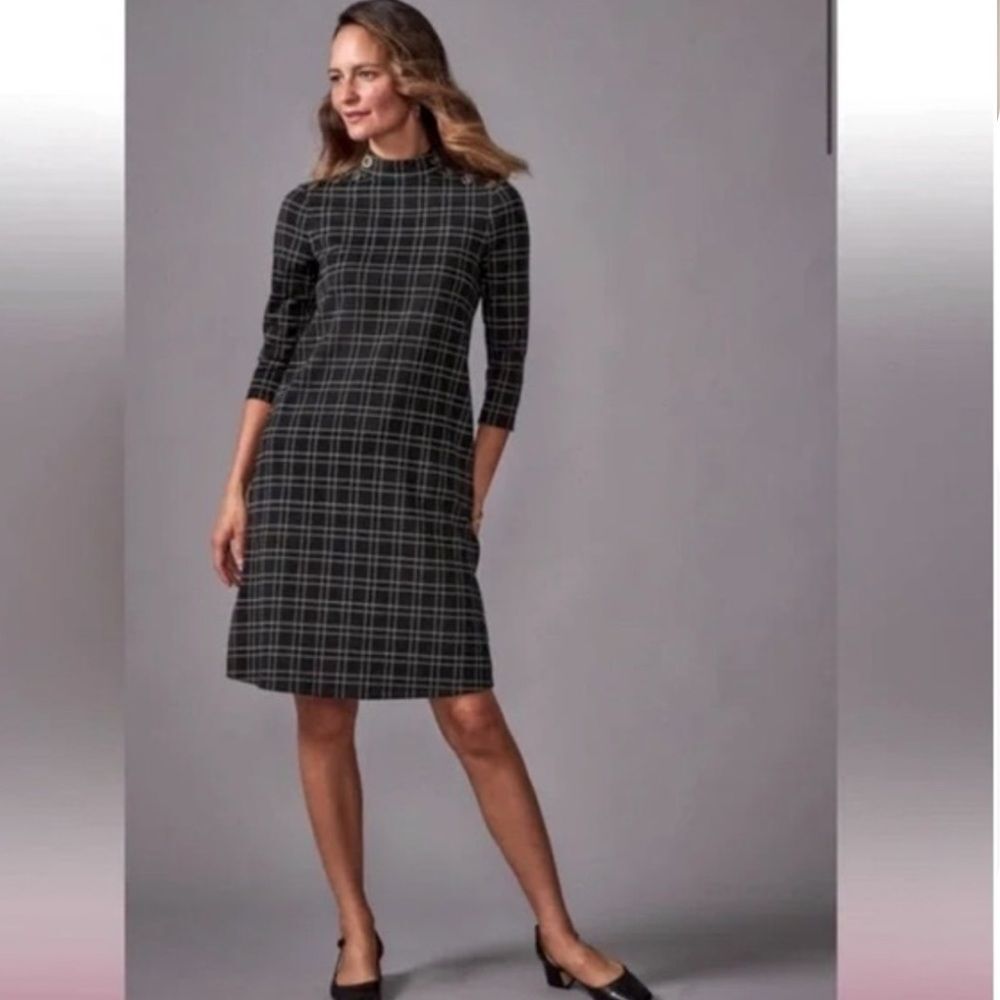 J. McLaughlin Mare Mock Neck Shift Dress Women’s Medium Black White Knee Length